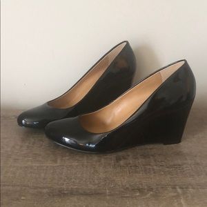 J.Crew black patent wedges